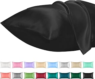 Lirex 2 Pack Satin Pillow Cases - Softer Than Silk Pillowcase for Hair & Skin, Standard Size with Envelope Closure, Cooling Pillow case (Black, 50x75cm)