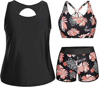 Holipick Women's Plus Size 3 Piece Tankini Swimsuit Athletic Swimwear with Shorts