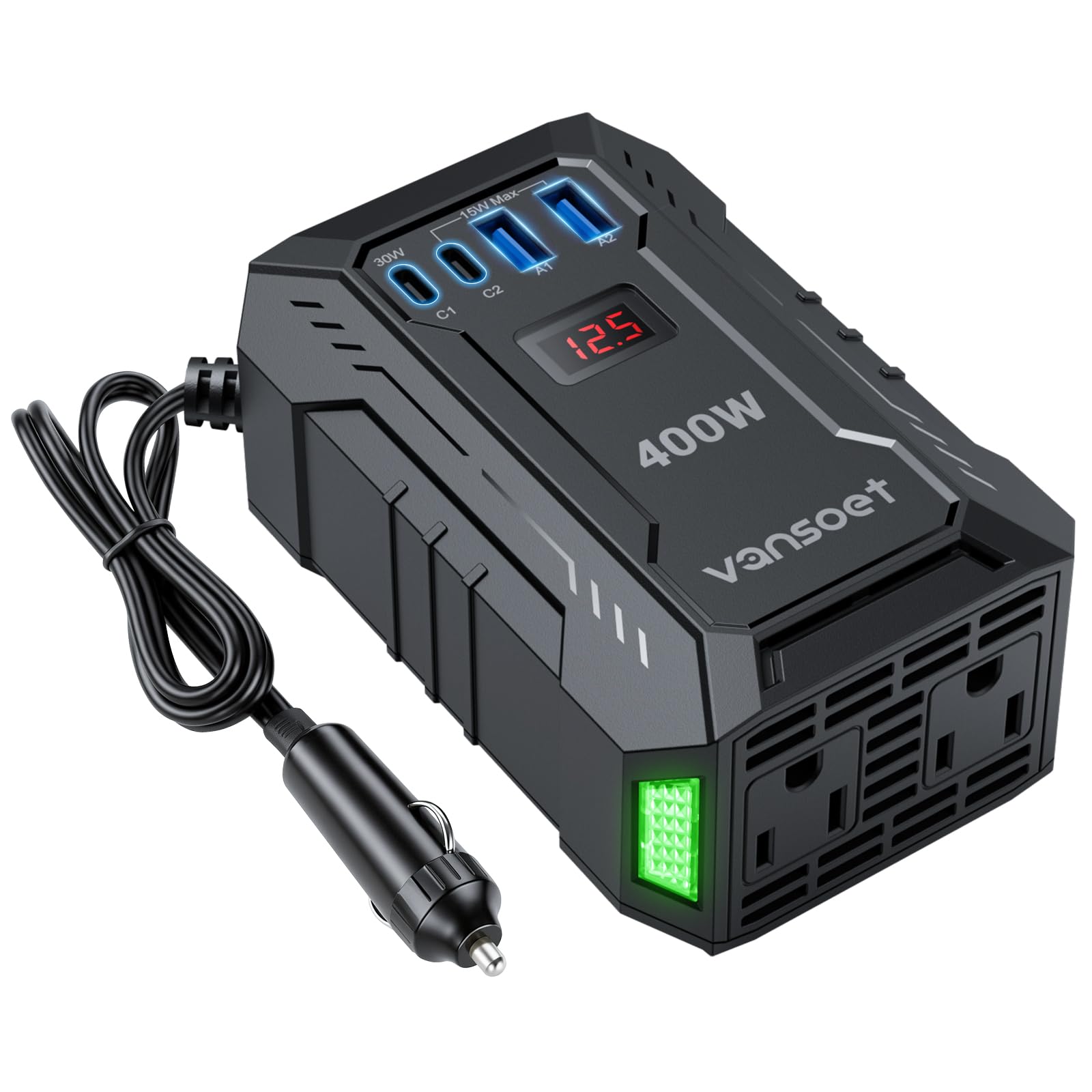 VANSOET 400W Power Inverter for Vehicles 12V to 110V Inverter[Black] | PD 30W 15