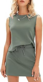 2 Piece Set Summer Sleeveless Short Skirt and Matching Cotton Tennis Shorts for Women