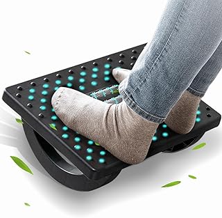 CasaZenith Foot Rest Under Desk at Work, Foot Stools for Under Office Desk | Ergonomic Rocking Footrest with Roller Massager - Leg Rest for Chair, Computer Gaming - Black 13" L x 9.6" W x 5" H