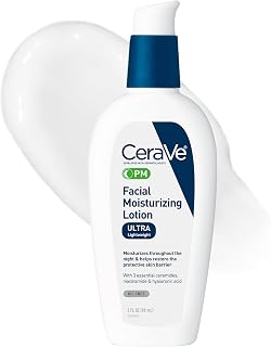 CeraVe PM Daily Facial Moisturizer, Skin Care for Dry Skin, Oil-Free, 3oz | Travel Sized Face Lotion with Hyaluronic Acid, Niacinamide & Ceramides, Face Moisturizer for Men & Women, Skin Barrier Repair