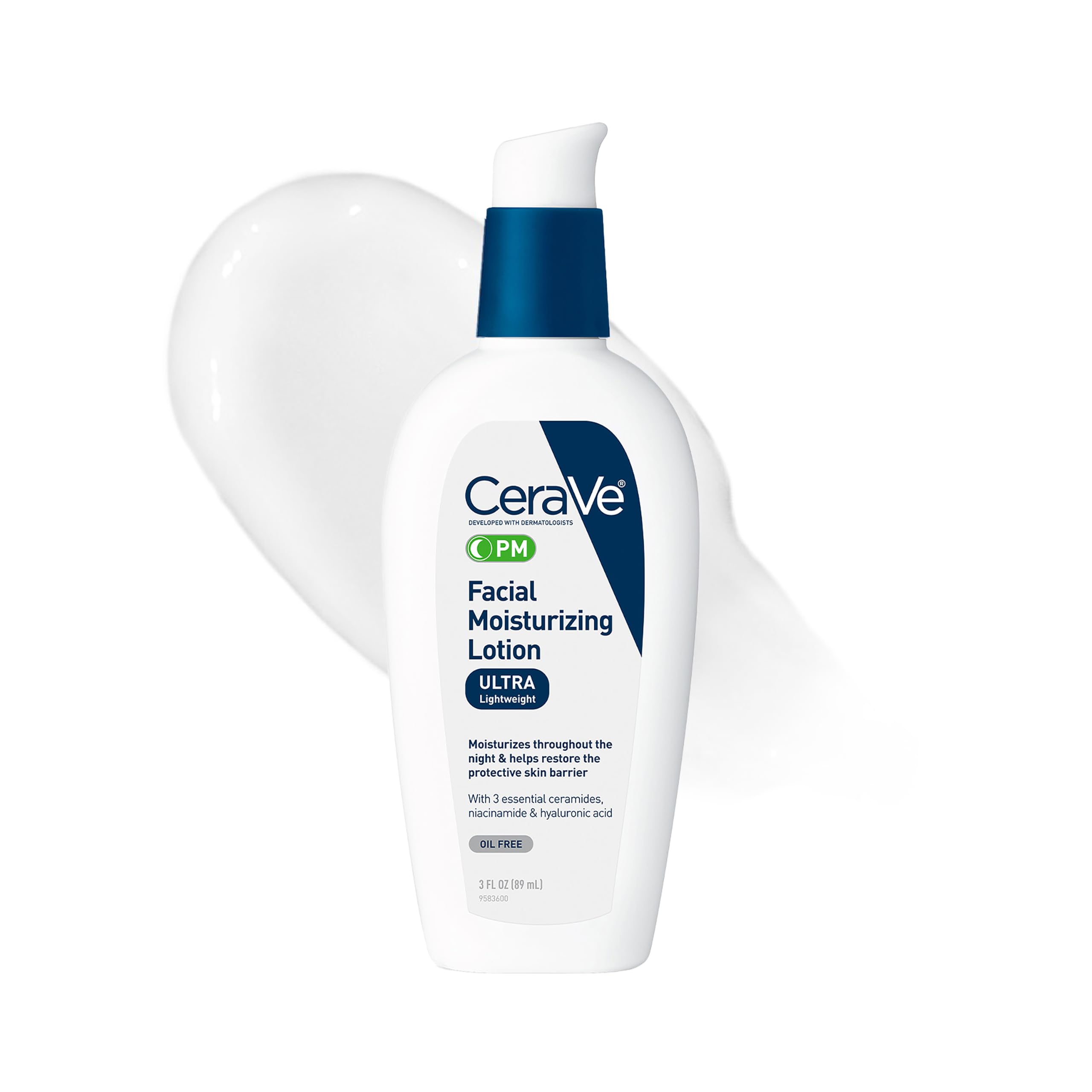 CeraVe PM Daily Facial Moisturizer, Skin Care for Dry Skin, Oil-Free, 3oz | Trav