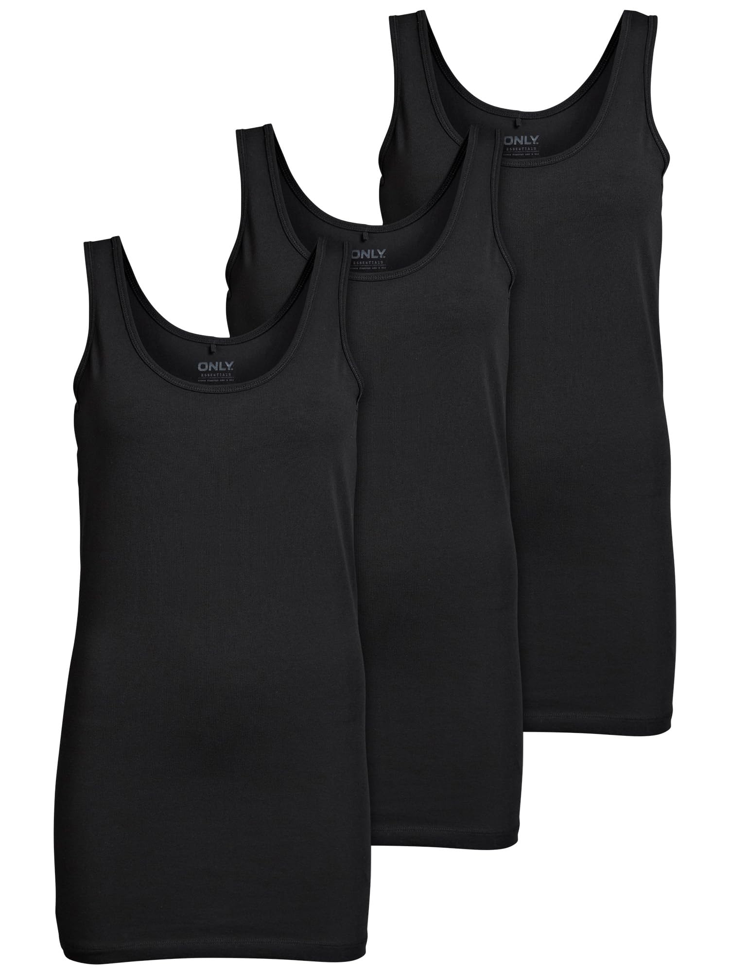ONLY Pack of 3 Women's Tank Tops, White, Black, Grey, Blue and Cream, Basic Long