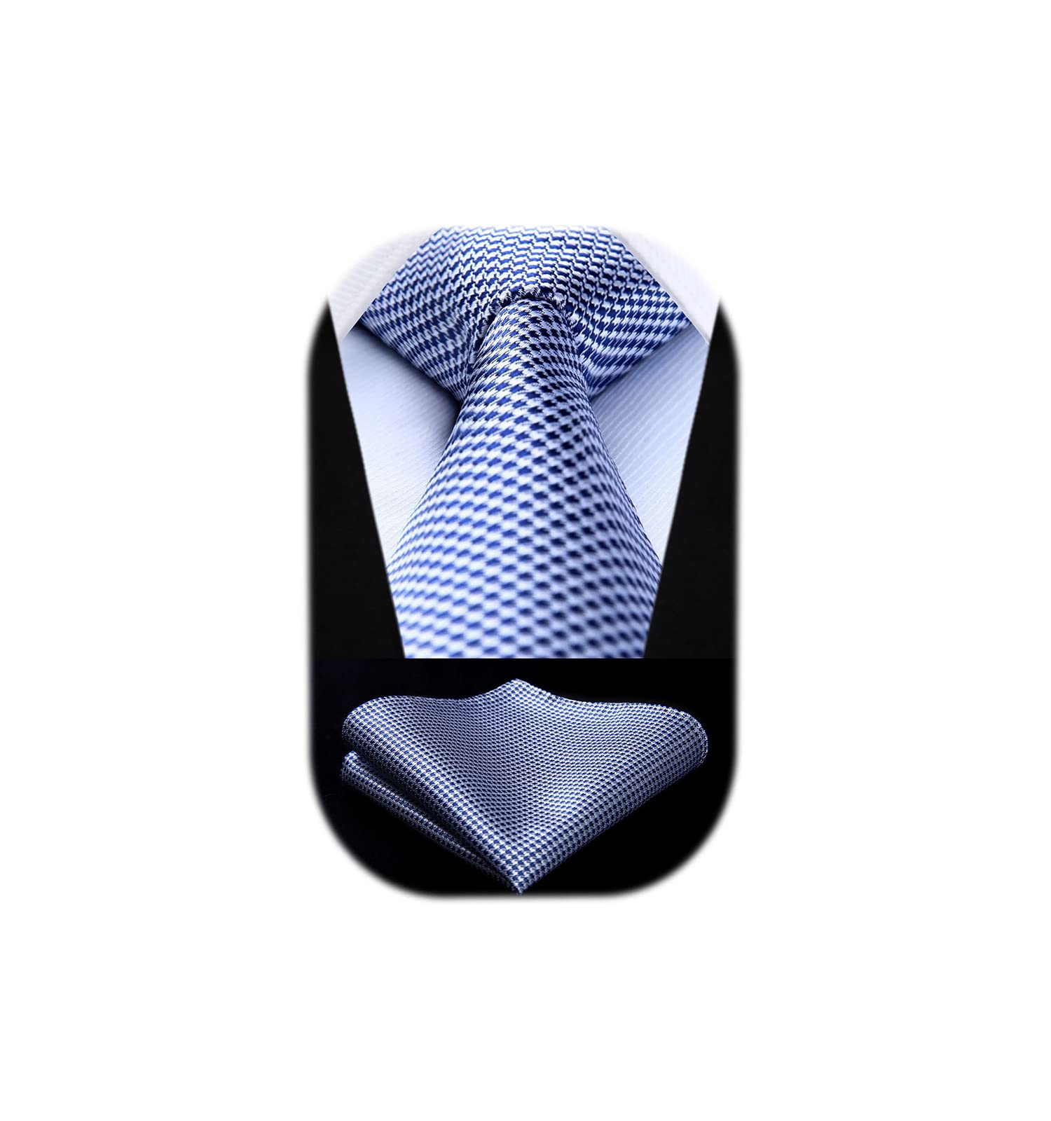 HISDERN Men's Tie and Handkerchief Elegant Neckties Fashion Wedding Houndstooth 
