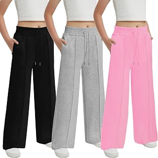 EXARUS Girls Sweatpants Front Seam Wide Leg Sweat Pants Baggy Casual