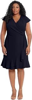 London Times Womens Feminine Ageless Surplice V-Neck Faux Wrap Ruffle Dress Office Event Shower Guest of