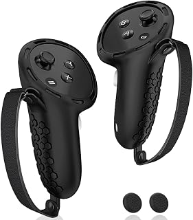 AMZDM Controller Grip for Meta Quest 3S Oculus Quest 3 VR Accessories Grips Cover for VR Touch Controllers Straps Silicone Covers Protector with Non-Slip Thumbstick Covers 1Pair Black