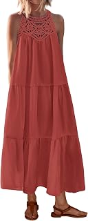 BTFBM Halter Dresses for Women Boho Maxi Sundresses