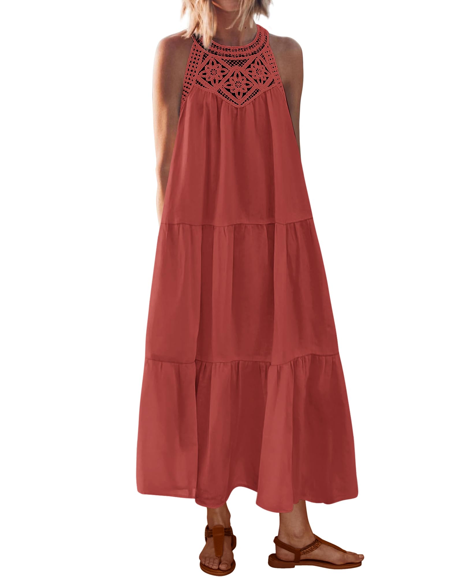 BTFBM Halter Dresses for Women Boho Maxi Sundresses