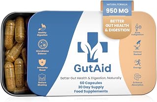 GutAid Live Bacteria & Fibre Complex Food Supplement - 67.5 Billion CFU Multi-Strain Formula with Inulin, Ginger Root, Turmeric & Aloe Vera, 60 Vegan Capsules