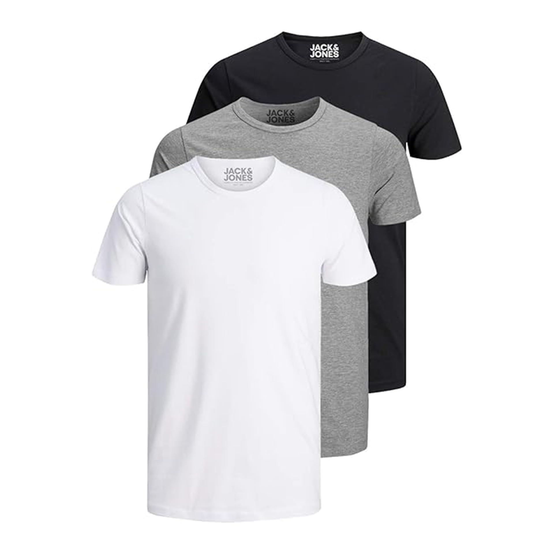 JACK & JONES Pack of 3 Men's Basic T-Shirt with Crew Neck Plain Slim Fit in Whit