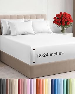 Extra Deep Queen Sheet Set - 6 Piece Breathable and Cooling Sheets - White