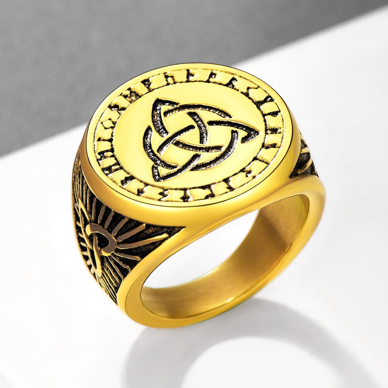 Stainless Steel Men's Ring Nordic Viking Jewelry Celtic Knot Pinky Ring Size 7-1