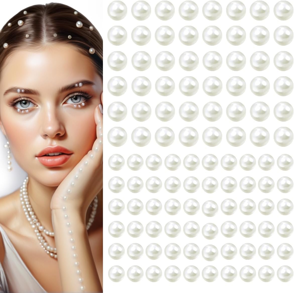 4 Pieces Beige Flatback Pearl Stickers Self Adhesive Ivory White Half Pearl Asso