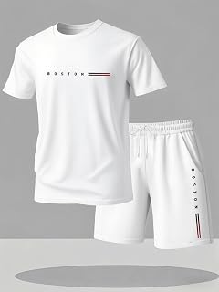 Men's Summer Sports 2 Piece Set Casual T-Shirt and Shorts Set Comfortable Stretch Fabric
