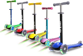 Fawn Toys 3-Wheel Junior Kick Scooter LED Flashing Wheels/Lean to Turn/Indoor/Outdoor Three Adjustable Heights Quiet PU Wheels Extra Wide Deck Best Gift for Kids, Boys Girls 2-8 Yrs