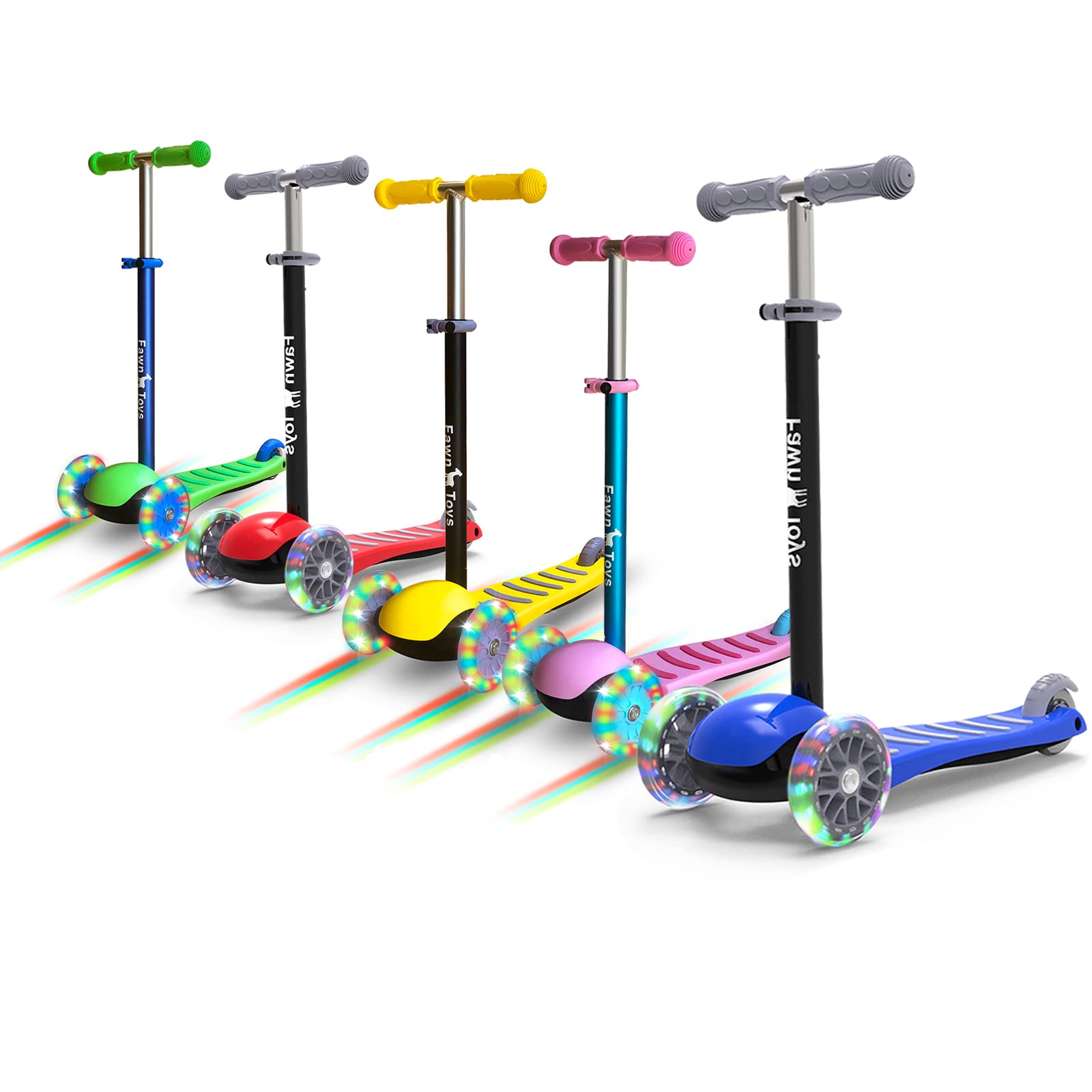 Fawn Toys 3-Wheel Junior Kick Scooter LED Flashing Wheels/Lean to Turn/Indoor/Ou