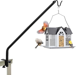 Kingsyard Heavy Duty Deck Hook, 27"-39" Adjustable Metal Deck Railing Hooks for Hanging Bird Feeders, Planters, Suet Baskets, Lanterns, Wind Chimes, Clamp Mounted