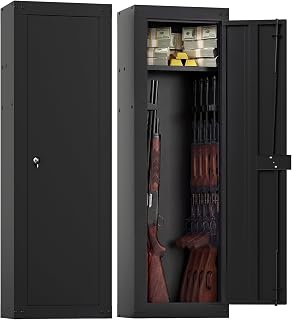 Goplus 8 Rifle Gun Safe, 135 CM Fireproof Large Gun Cabinet for Home Security w/Storage Shelf, Gun Racks, Door Lock & 2 Keys, Quick Access Heavy Duty Long Gun Safes for Rifles, Pistols and Shotguns