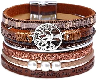 Fesciory Leather Wrap Bracelets for Women, Boho Western Stacked Jewelry