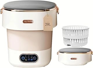 LumenOrbit Portable Washing Machine with Spin Basket, Upgraded 20L Foldable Mini Washer【5-Min Wash・3-Min Spin・1-Year Free Replacement】Small Washing Machine for Travel, Dorms, RVs, Camping (Khaki)