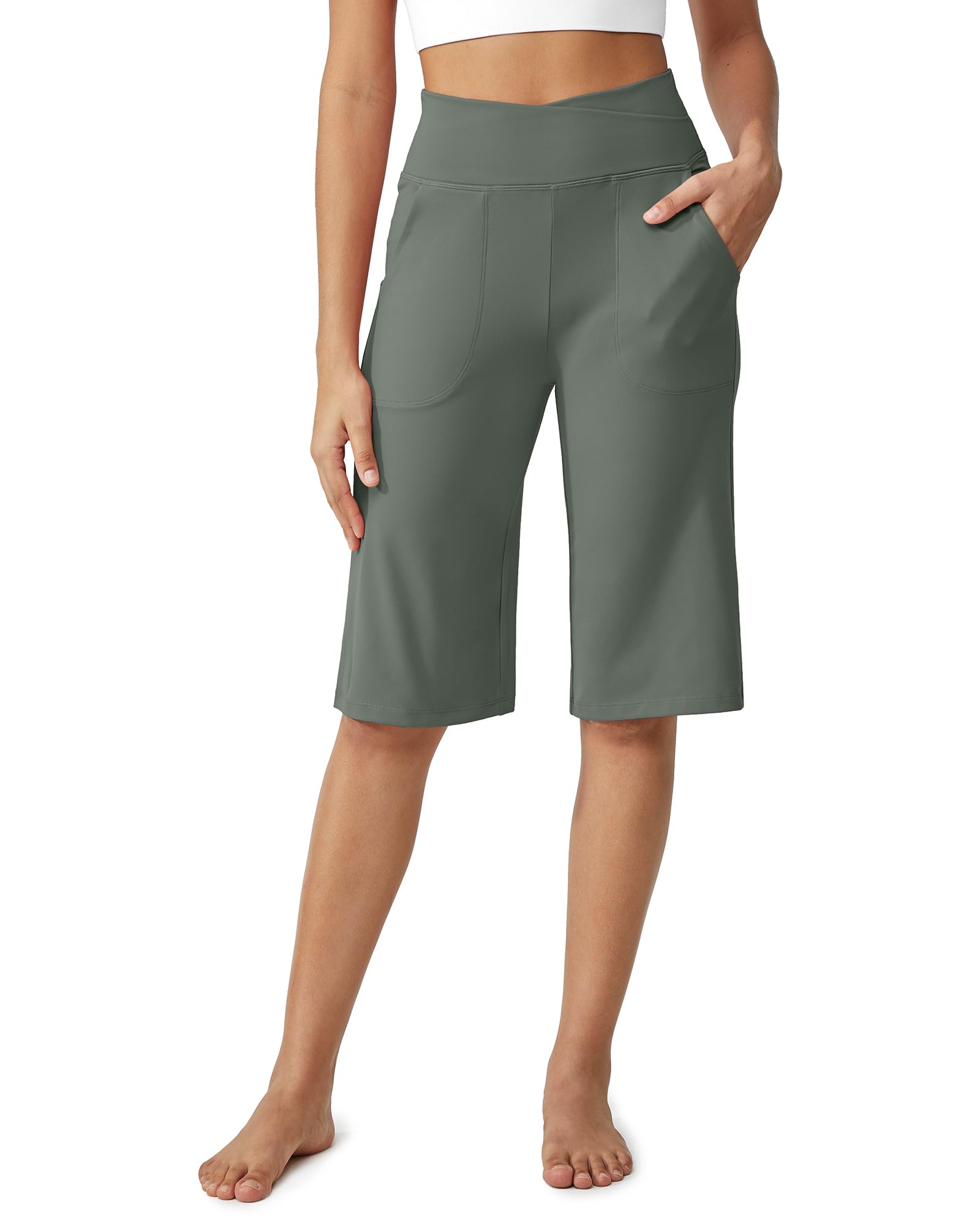 G4Free Women's Capri Pants 14 Inch Knee Length Wide Leg Yoga Pants Casual Summer
