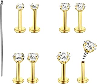QXXPVV 16G 18G 20G Flat Back Earrings Stud Stainless Steel Extended Internally Thread Tragus Labret Nose Cartilage Lip Medusa Conch Body Piercing Jewelry Hypoallergenic for Women Men