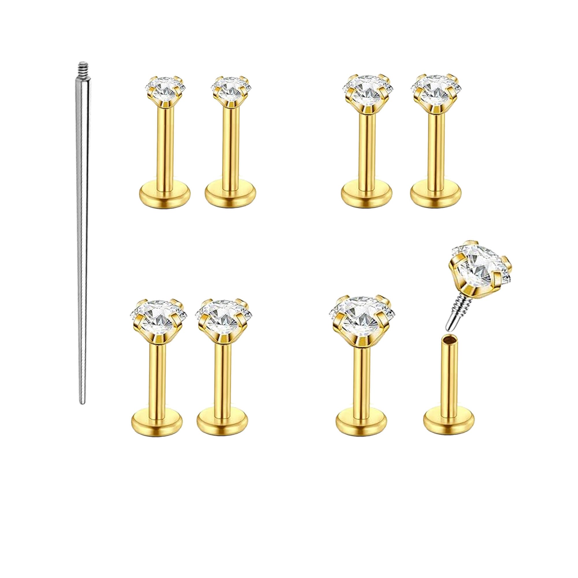 QXXPVV 16G 18G 20G Flat Back Earrings Stud Stainless Steel Extended Internally T