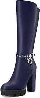 Castamere Women's Chunky Wide High Heel Closed Toe Round Toe Half Zipper Buckle Closure Office Classic Boots