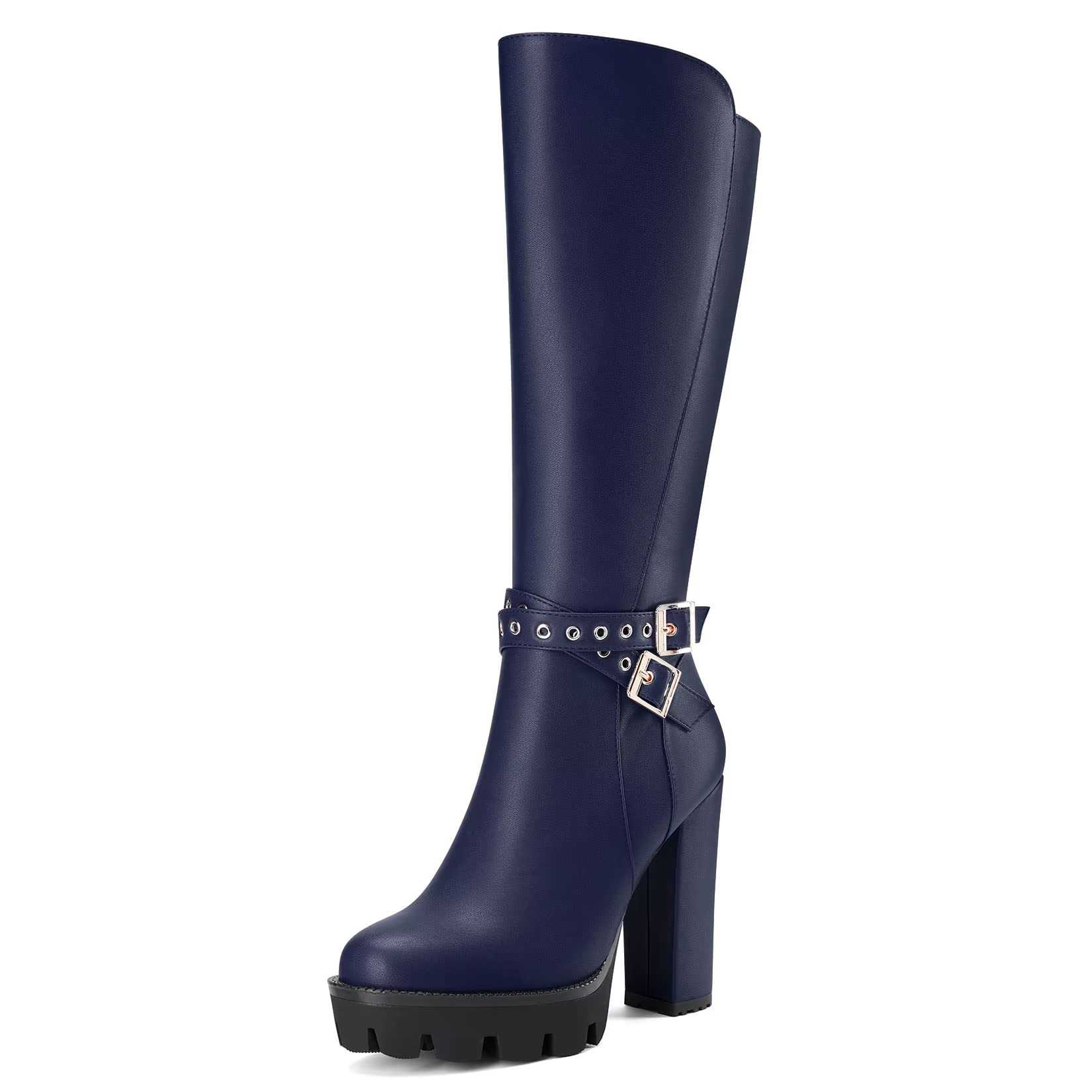 Castamere Women's Chunky Wide High Heel Closed Toe Round Toe Half Zipper Buckle 