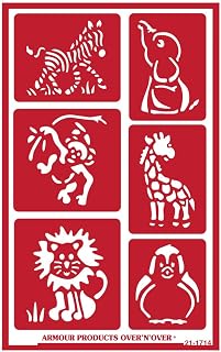 Over'N'Over Reusable Glass Etching Stencils – Durable Self-Stick Designs for Glass, Mirrors, and Ceramics with Armour Etch Cream – 5” x 8” Stencil Sheet - Zoo Animals