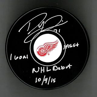 DYLAN LARKIN AUTOGRAPHED DETROIT RED WINGS SOUVENIR PUCK INSCRIBED 1ST GAME