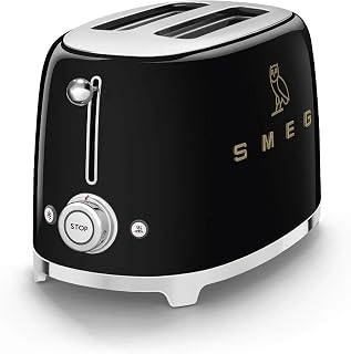 Smeg 2-Slice Toaster, Stainless Steel, OVO Collection, Two Slice Toaster with 6 Presets and Removable Crumb Tray (Glossy Black) (Renewed)