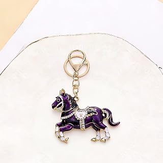 Shiny Enamel Horse Keychain Rhinestone Detail, Metal Horse Bag Charm, Lucky Zodiac Animal Gift for Horse Lovers