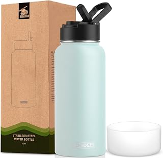 koodee Insulated Water Bottle, 32 oz Stainless Steel Double Wall Vacuum Insulated Wide Mouth Sports Water Bottle with Leak Proof Straw Lid