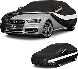 Holthly 10 Layers Sedan Car Cover Custom Fit for Audi A4/S4 (1994-2026), Waterproof All Weather for Automobiles, Outdoor Full Cover Sun Dust Rain Protection with Cotton. Black