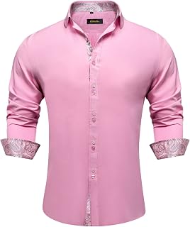 DiBanGu Men's Dress Shirt Long Sleeve Casual Button Down Shirts Regular Fit Inner Contrast Shirt for Business Party