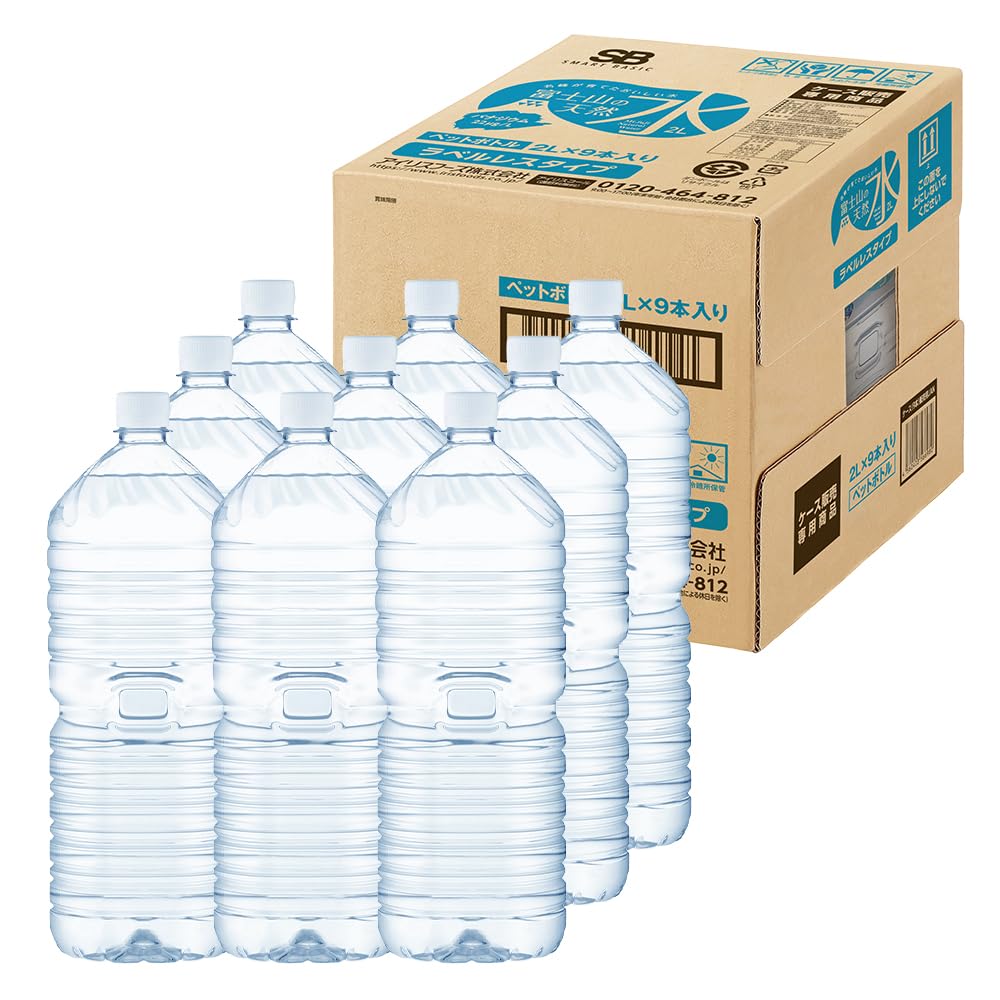 Iris Ohyama IRIS OHYAMA Natural Water, 2L x 9 Bottles, Label-Free, Fuji Mountain