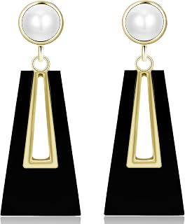 Vintage Geometry Hollow Gold Pearl Acrylic Lightweight Dangle Drop Earrings Bohemian Retro Black Trapezoid Stud Earrings For Women Jewelry Gifts