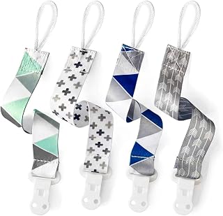 PandaEar Baby Soother Chain Pacifier Clips Solid Color| 4 Pack Universal Holder Leash Soother Clips with Plastic Clasp for all Baby Teething Toys Teethers Soothers| Neutral