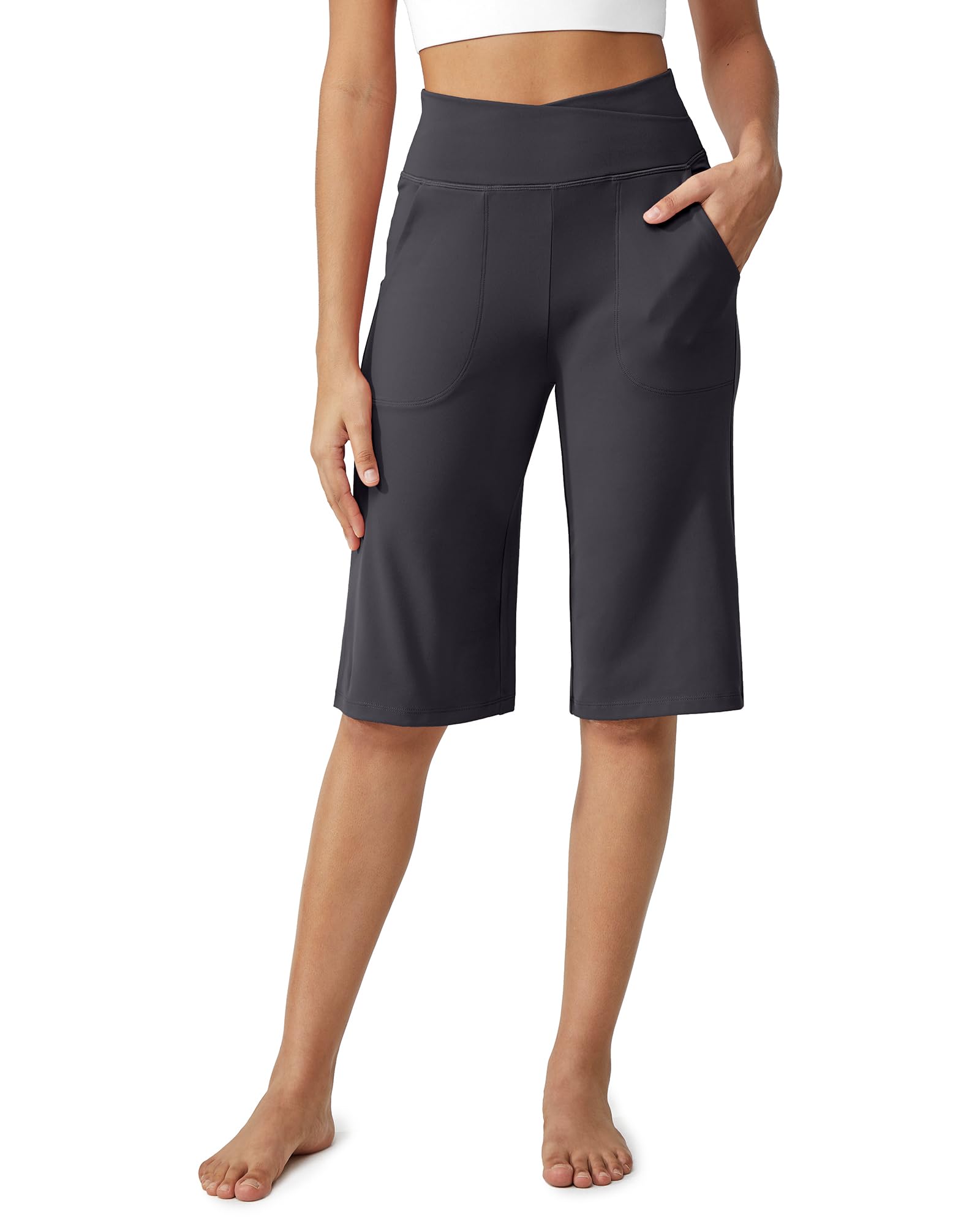 G4Free Women's Capri Pants 14 Inch Knee Length Wide Leg Yoga Pants Casual Summer