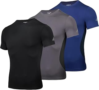 AMZSPORT Men's Compression Top Short Sleeve Base Layer Athletic T-Shirt Running Cool Dry Gym, 112009-Grey