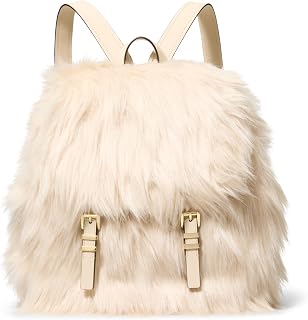 Michael Kors Quinn Medium Flap Backpack, Gold-Tone Hardware/Shearling/Natural