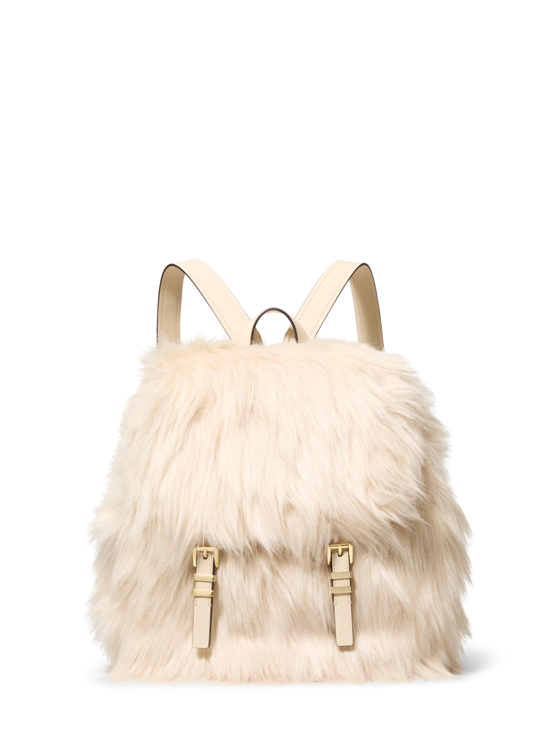 Michael Kors Quinn Medium Flap Backpack, Gold-Tone Hardware/Shearling/Natural