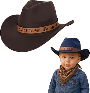 Personalized Boys Cowboy Hats for Kid Toddler Western Cowgirl Hat for Girls | Leather Hatband Engraved Name Personalized Cowboy Gift Toddler Hats Birthday Adult Matching Cowboy Hat
