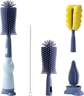 AiQInu Baby Bottle Brush Set, Silicone Baby Bottle Brush 4 in 1, 360° Cleaning without Dead Ends, BPA-Free, with Soft Brush, Nipple Brush Straw Cleaner, Suitable for Baby Nipples and Bottles