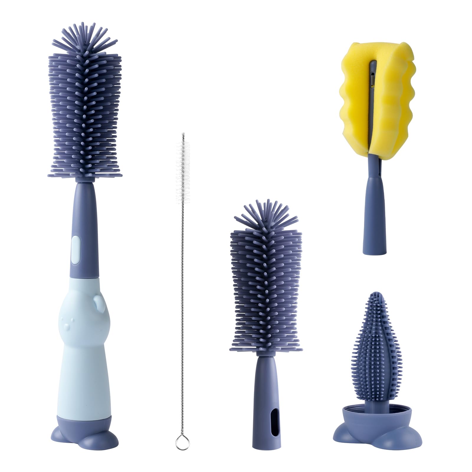 AiQInu Baby Bottle Brush Set, Silicone Baby Bottle Brush 4 in 1, 360° Cleaning w