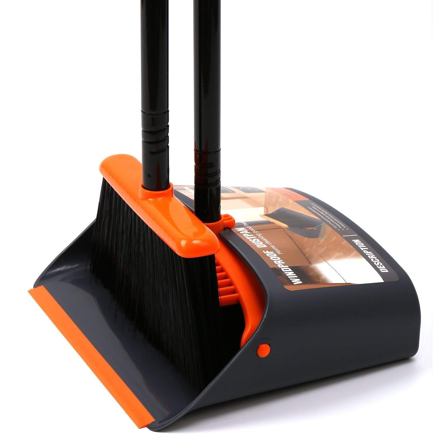 TreeLen Broom and Dustpan Set with 52" Long Handle for Home Kitchen Room Office 