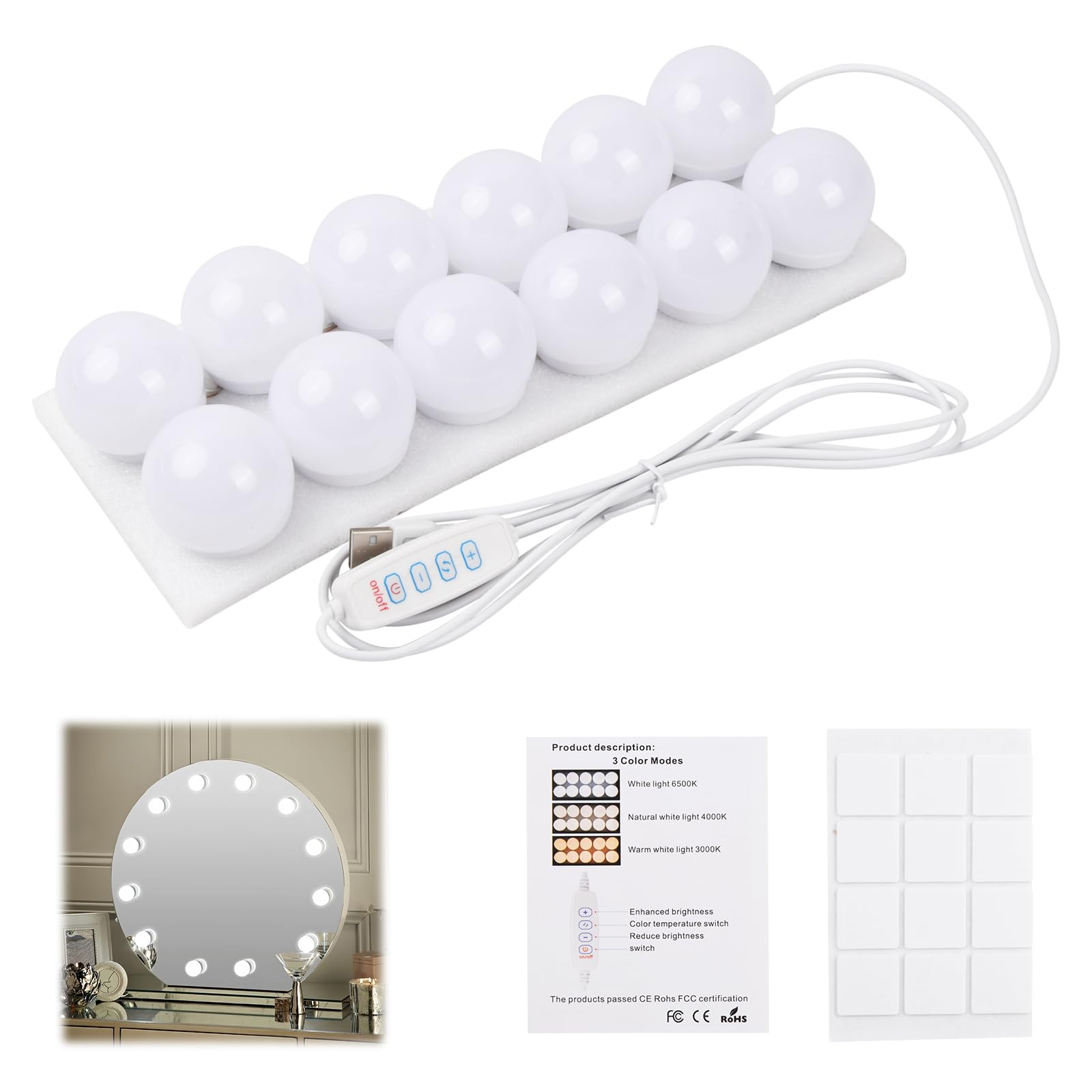 Pagezol Vanity Mirror Lights Kits, 12 Bulbs Hollywood Style LED Makeup Lights wi